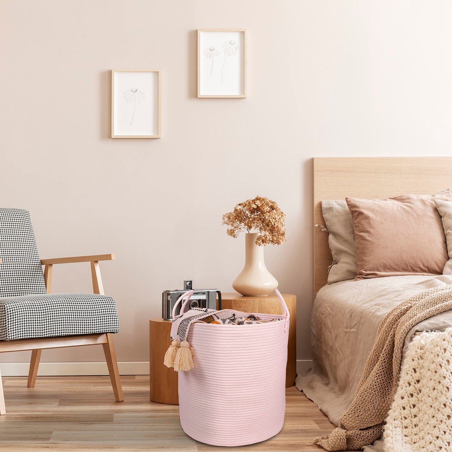 Xuanguo Cotton Rope Laundry Basket Hamper For Girls Kids Baby Nursery Hamper Bin Woven Storage Basket For Living Room Girls Room