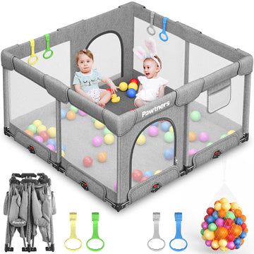 Foldable Playpen For Babies And Toddlers: 50' L X 50' W X 27' H, Large Kids Playpen With Mat, Portable Baby Play Yard For Ind