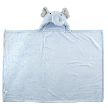 Hudson Baby Unisex Baby And Toddler Hooded Animal Face Plush Blanket, Blue Elephant, One Size