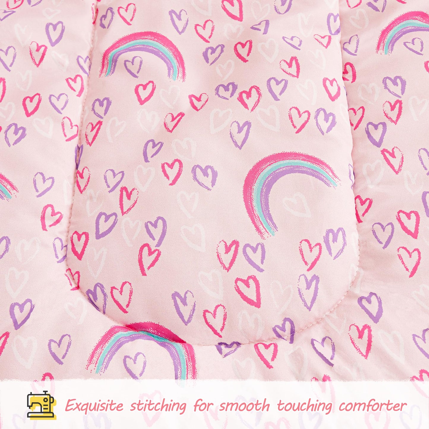 Viviland Rainbow Heart Toddler Comforter Sets, Cute Girls Toddler Bedding Set, Soft Microfiber Pink Toddler Bed Set