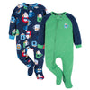Gerber Baby Boys' Toddler Loose Fit Flame Resistant Fleece Footed Pajamas 2-Pack, Blue Mug, 6-9 Months