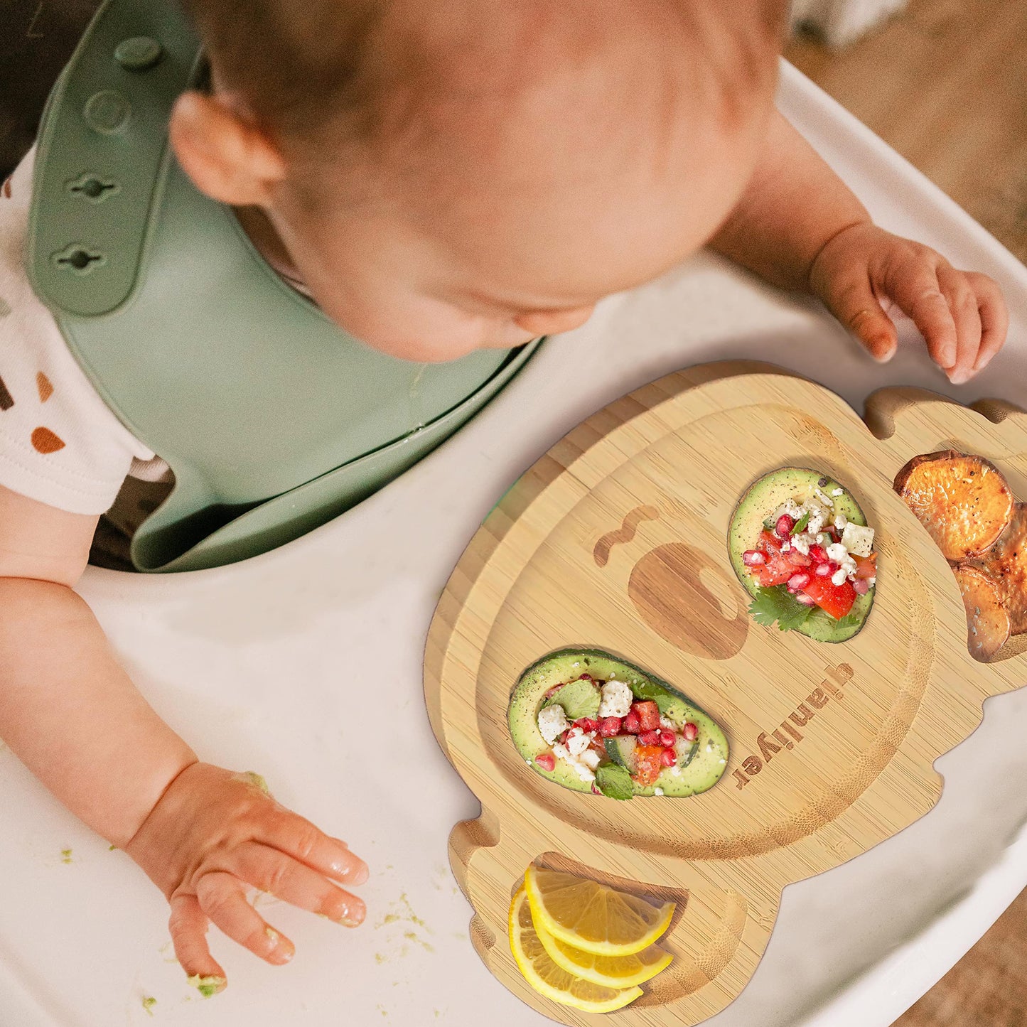 Qianliyer Bamboo Baby Plates With Suction - Natural Feeding Dishes For Babies And Toddlers, Perfect For Led Weaning, Non-Slip De