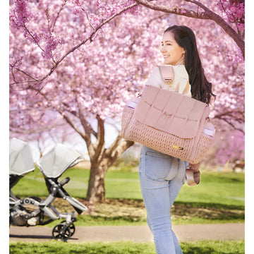 Hannah & Sophia Belle Convertible Baby Diaper Backpack & Bag In Pink Polyester With Classic Style