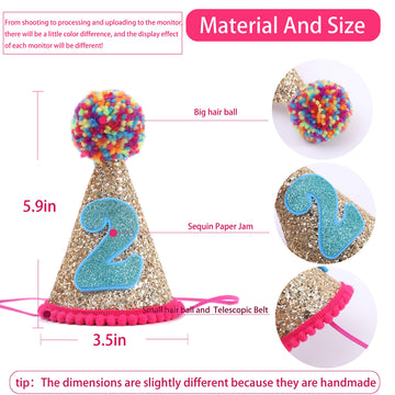 Baby'S Cone Hat - Colored Fur Balls Glitter Birthday Crown For 2Nd Birthday Party Decor, Baby Girls/Boys