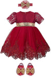 Lilax Baby Girl Newborn Lace Princess Wedding Party Dress Gown 4 Piece Deluxe Set 0-3 Months Red