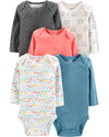 Simple Joys By Carter'S Baby Girls' 5-Pack Long-Sleeve Bodysuit, Dots/Floral/Hearts/Owl, 0-3 Months