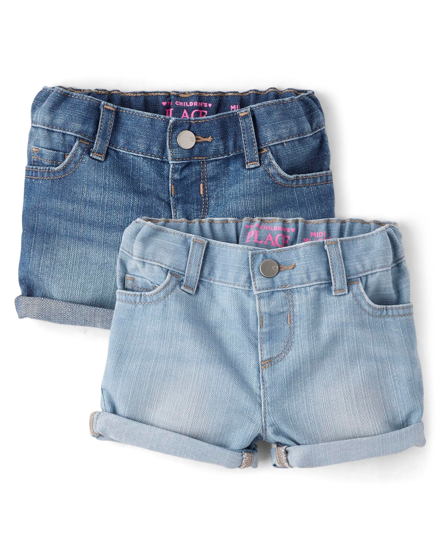 The Childrens Place,and Toddler Girls Denim Midi Shorts,Lily Wash,18-24 Monts