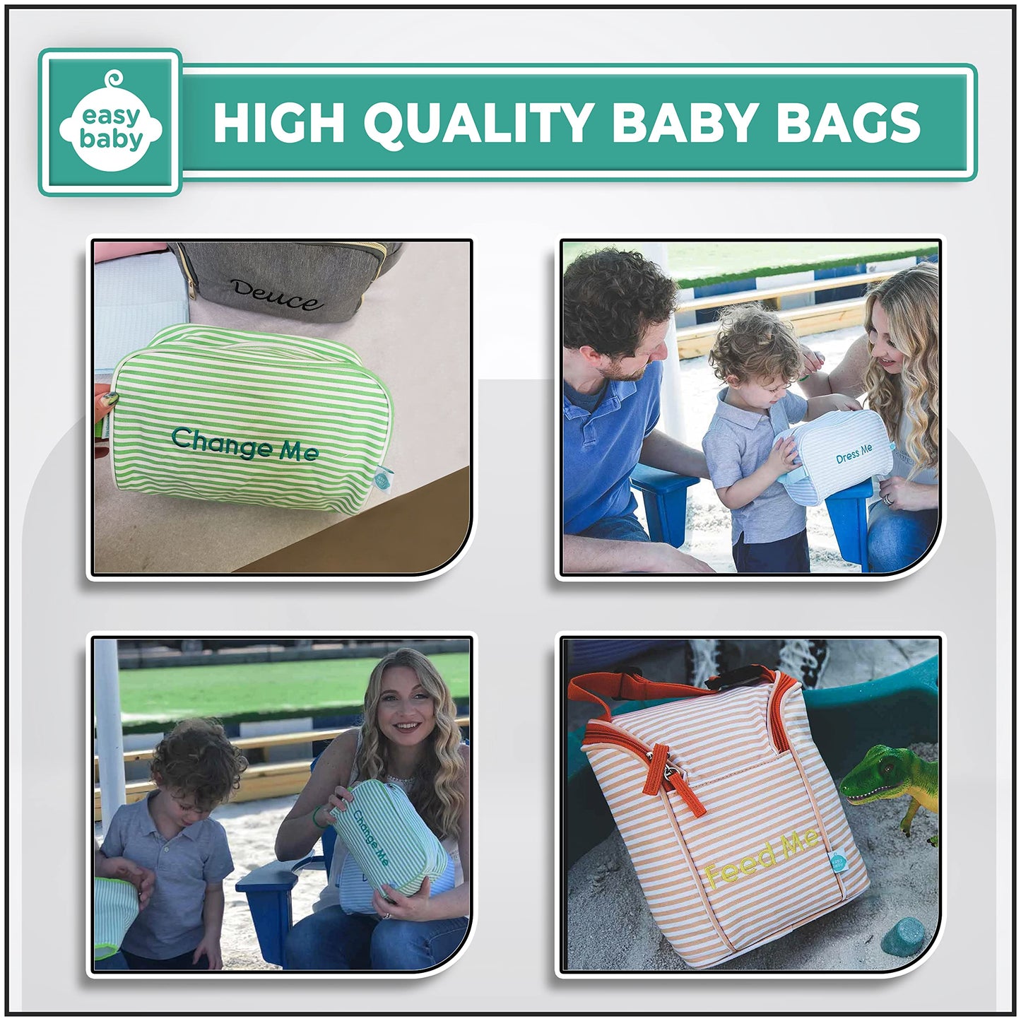 Easy Baby - Diaper, Bottle, And Supplies - Organizer Pouches And Changing Pad - Change, Feed, Dress, And Clean Me (8 Pack Seersu