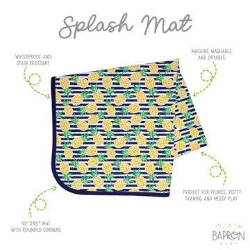 Bapronbaby Summer Stripes Pineapple Splash Mat - Waterproof Catch-All For Under High Chairs, Floors, Tables, Playtime Or Arts &