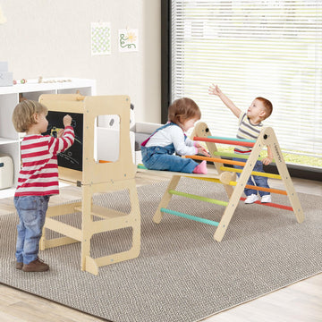 Olakids Pikler Triangle Set 8 In 1 Climbing Toys For Toddlers Foldable Wood Montessori Jungle Gym With Toddler Tower Angle Adjus