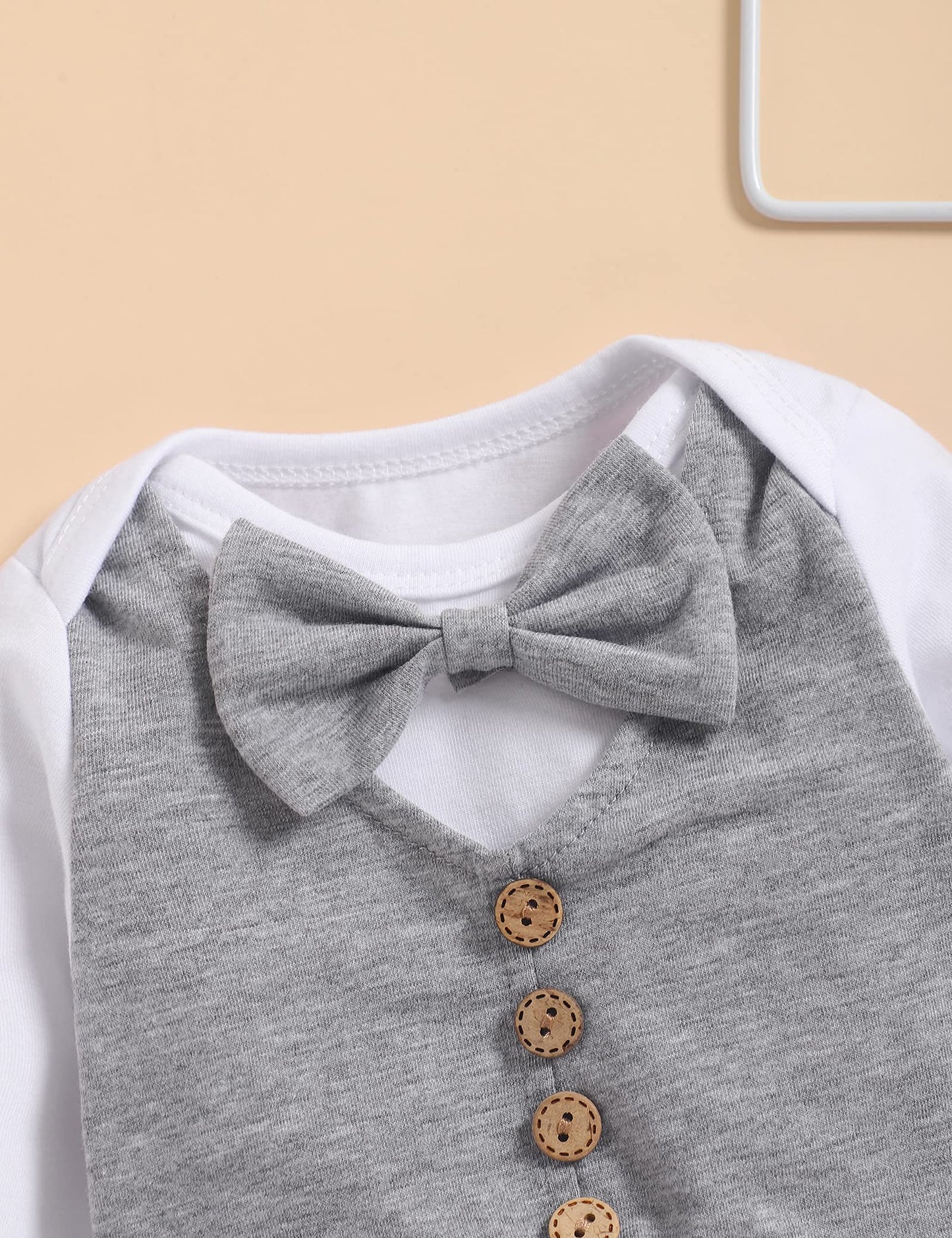 Newborn Baby Boy Clothes Gentleman Outfits Long Sleeve Romper Bowtie Tuxedo Suit (Gray, 0-3 Months)