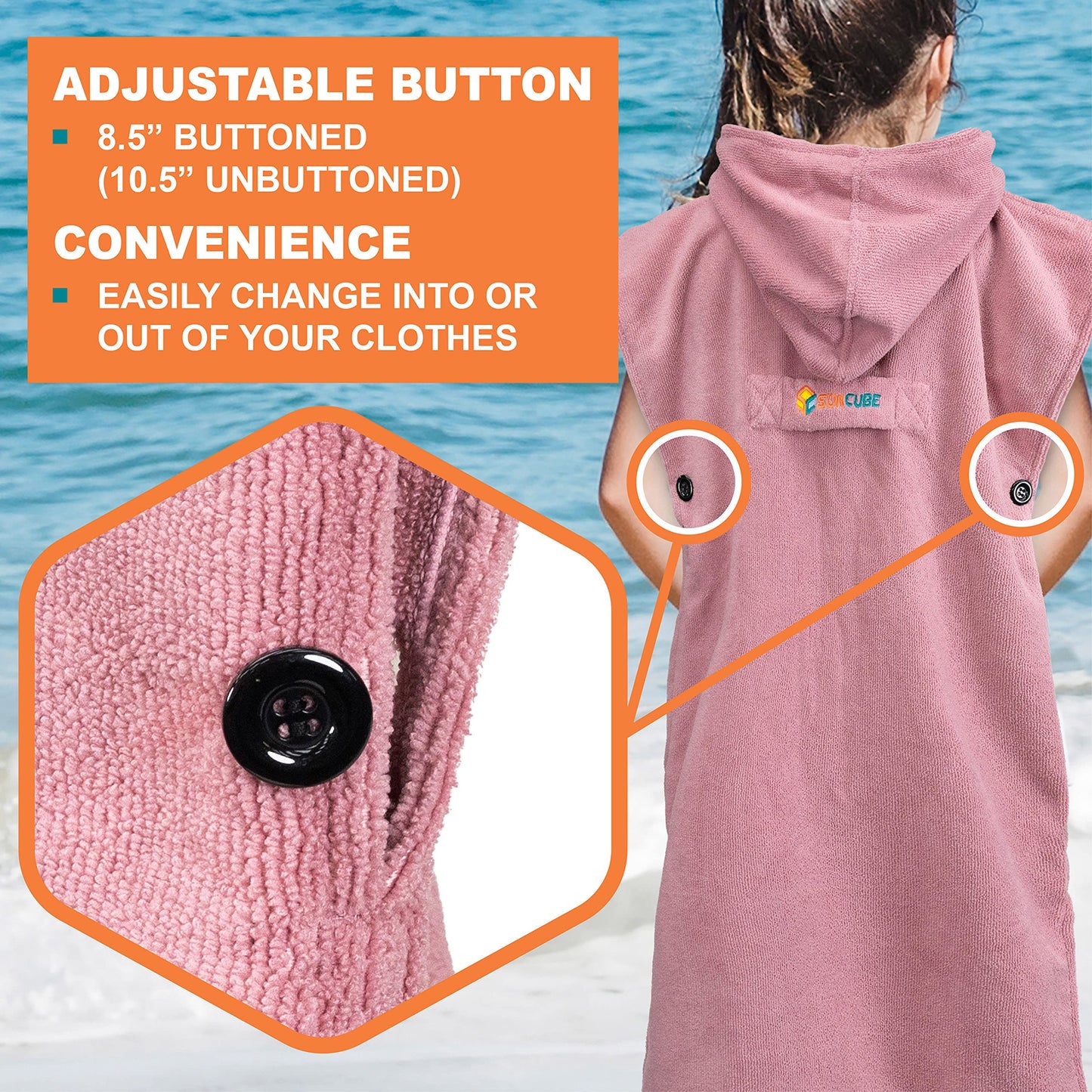 Sun Cube Kids Changing Robe Surf Poncho, Kids Beach Towels, Hooded Towel For Teens Bath Pool, Microfiber Quick Dry Wearable Towe