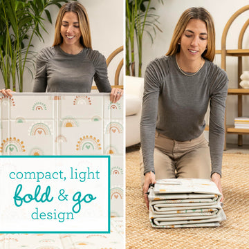 Infantino Foldable Soft Foam Mat, Extra Large Double-Sided Cushioned Portable Play Mat With Fold-Up Sides, Non Slip Crawling & P