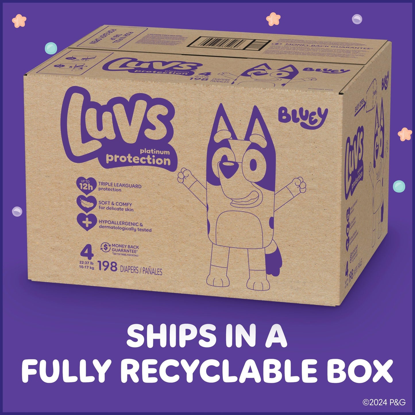 Luvs Size 2 Baby Diapers, Platinum Protection Bluey Diapers For Day & Night, Size 2, 264 Count (Packaging May Vary)