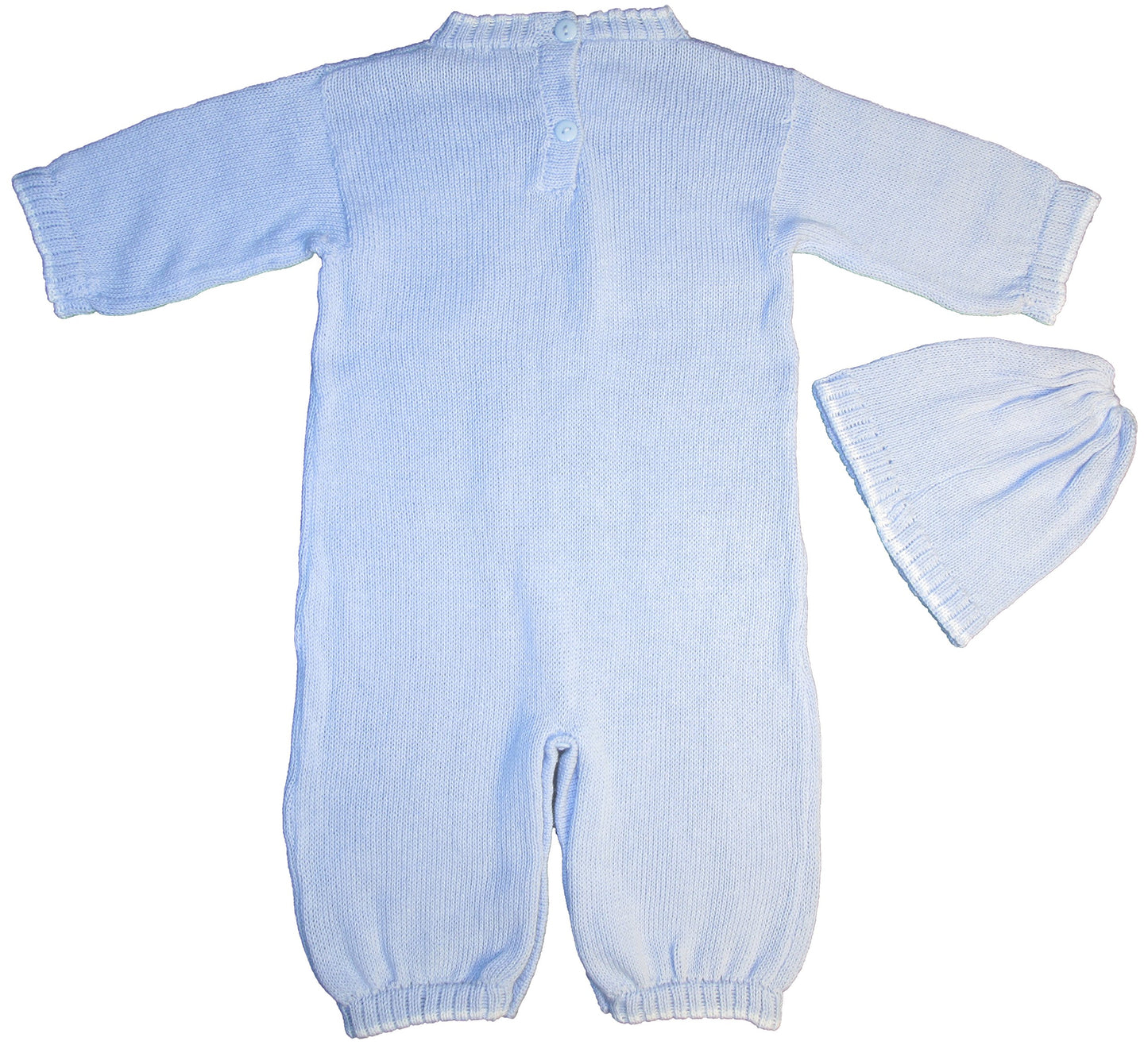 Christening Day 100% Cotton Baby Blue Boys 2 Piece Cable-Knit Longall With Cap - 9 Month