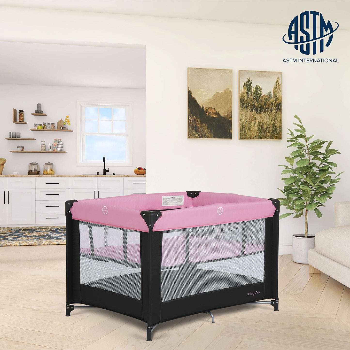 Dream On Me Zazzy Portable Playard with Bassinet in Pink, Packable and Easy Setup Baby Playard, Lightweight and Portable Playard