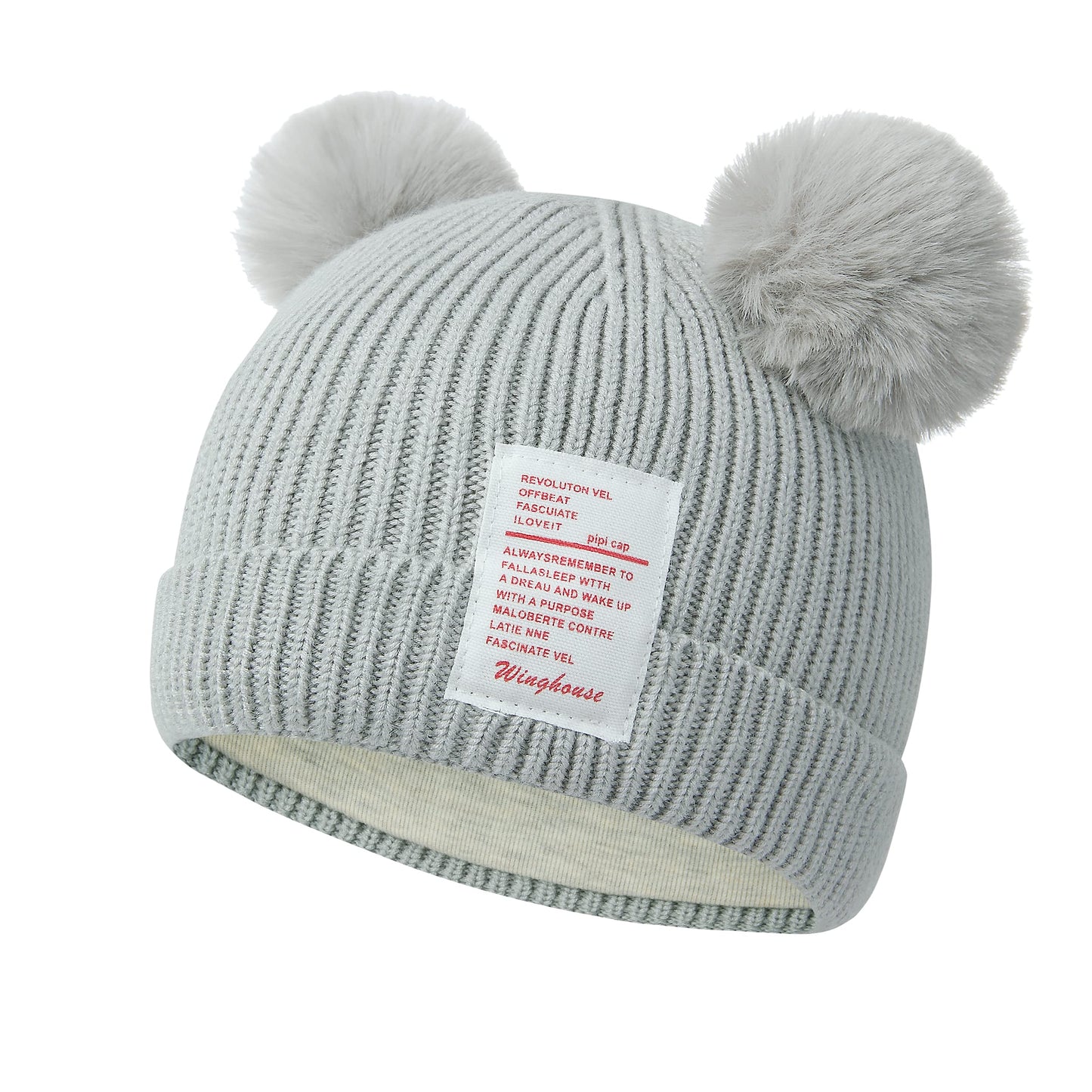 Abronda Christmas Winter Baby Hats Soft Warm Infant Knitted Pom Pom Beanie Bear Hats For Toddler Boys Girls - Grey