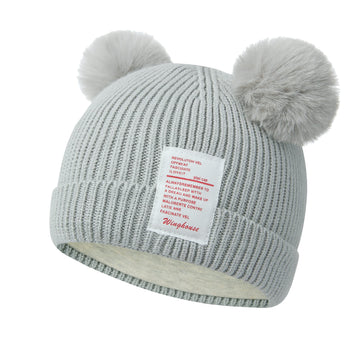 Abronda Christmas Winter Baby Hats Soft Warm Infant Knitted Pom Pom Beanie Bear Hats For Toddler Boys Girls - Grey