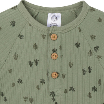 Gerber Modern Moments Baby Boys' Henley Romper, Pines, 24 Months
