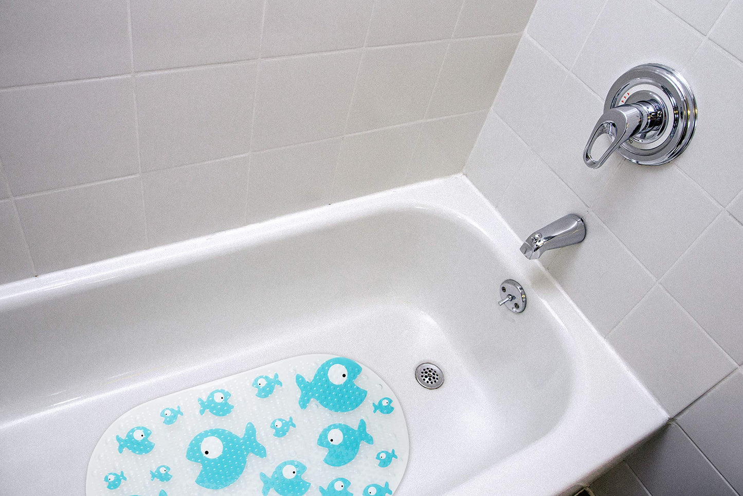 Bizzu Large Non-Slip Baby Bath Mat With Strong Suction Cups, Baby Bath Tub Time Essentials, Blue Fish