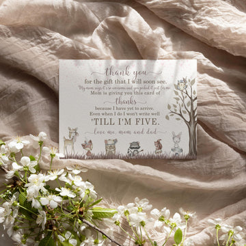 Girls Woodland Baby Shower Thank You Cards And Envelopes (15 Pack) Girls Notecards With Message From Babies - Rustic Floral Pink