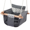Secure Baby Swing Seat With Safety Belt - Baby Canvas And Wooden Swing Chair With Lace D  Cor Cushion - Hanging Indoor Swing For