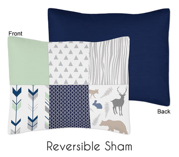 Navy Blue, Mint And Grey Woodsy Deer Boys Toddler Bedding 5 Piece Comforter Sheet Set