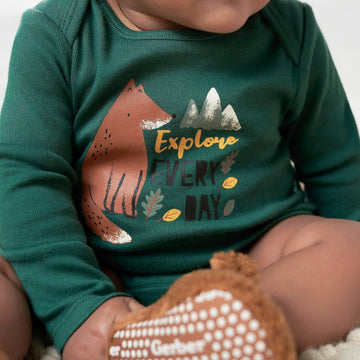 Gerber Baby Boy'S 6-Pack Long-Sleeve Onesies Bodysuit, Green Fox, 6-9 Months