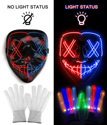 Sago Brothers Halloween Mask, Led Light Up Mask Skeleton Gloves Set, Halloween Costumes For Boys Girls, Scream Scary Mask
