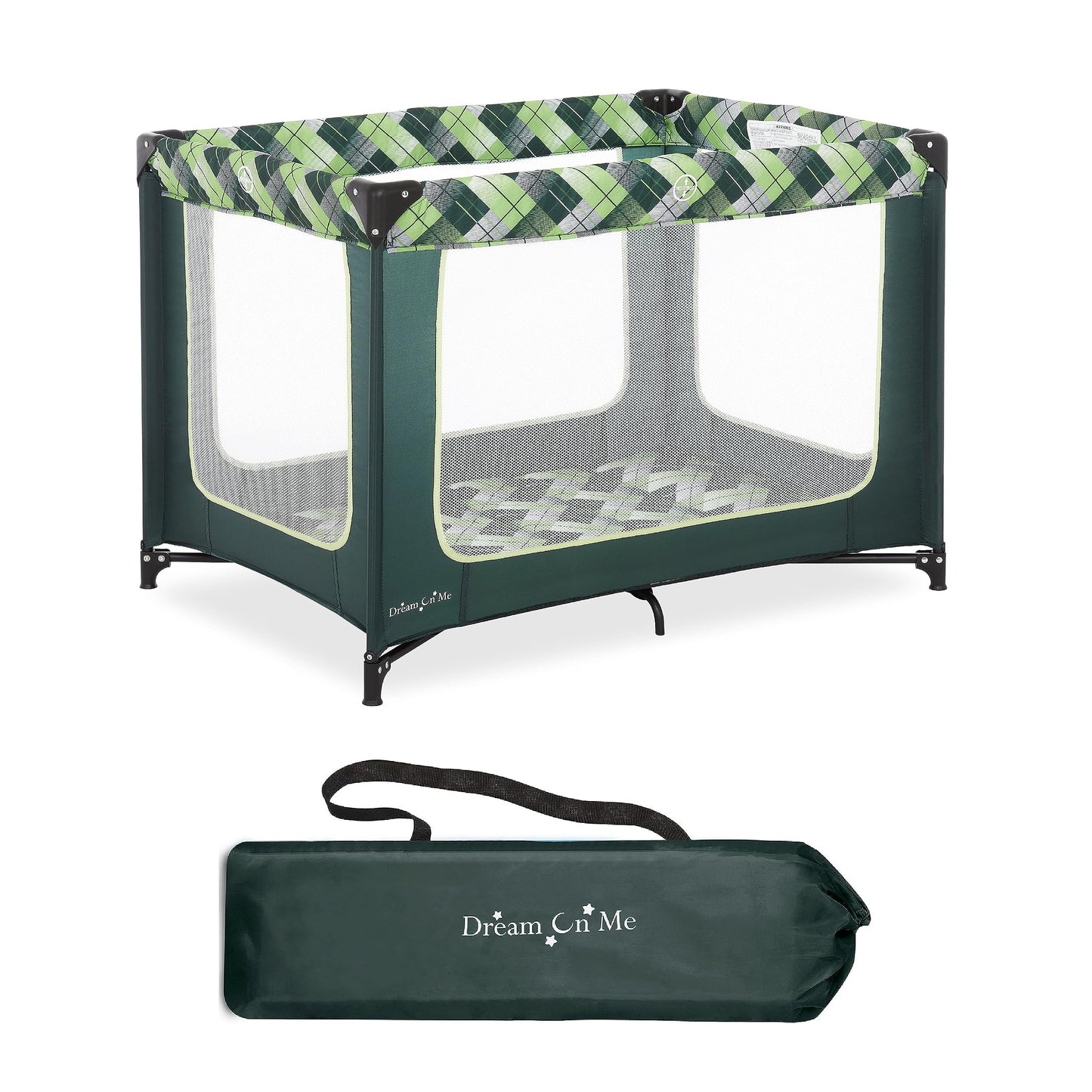 Dream On Me Zoom Portable Playard in Green, Lightweight, Packable and Easy Setup Baby Playard, Breathable Mesh Sides and Soft Fa