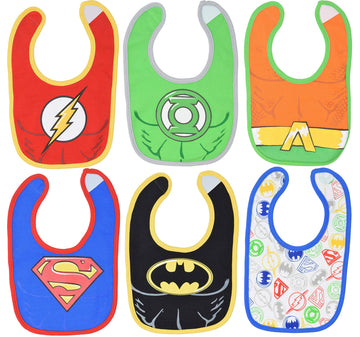 Justice League Baby Boys 6 Pack Bibs Superman Batman Flash Aquaman Green Lantern