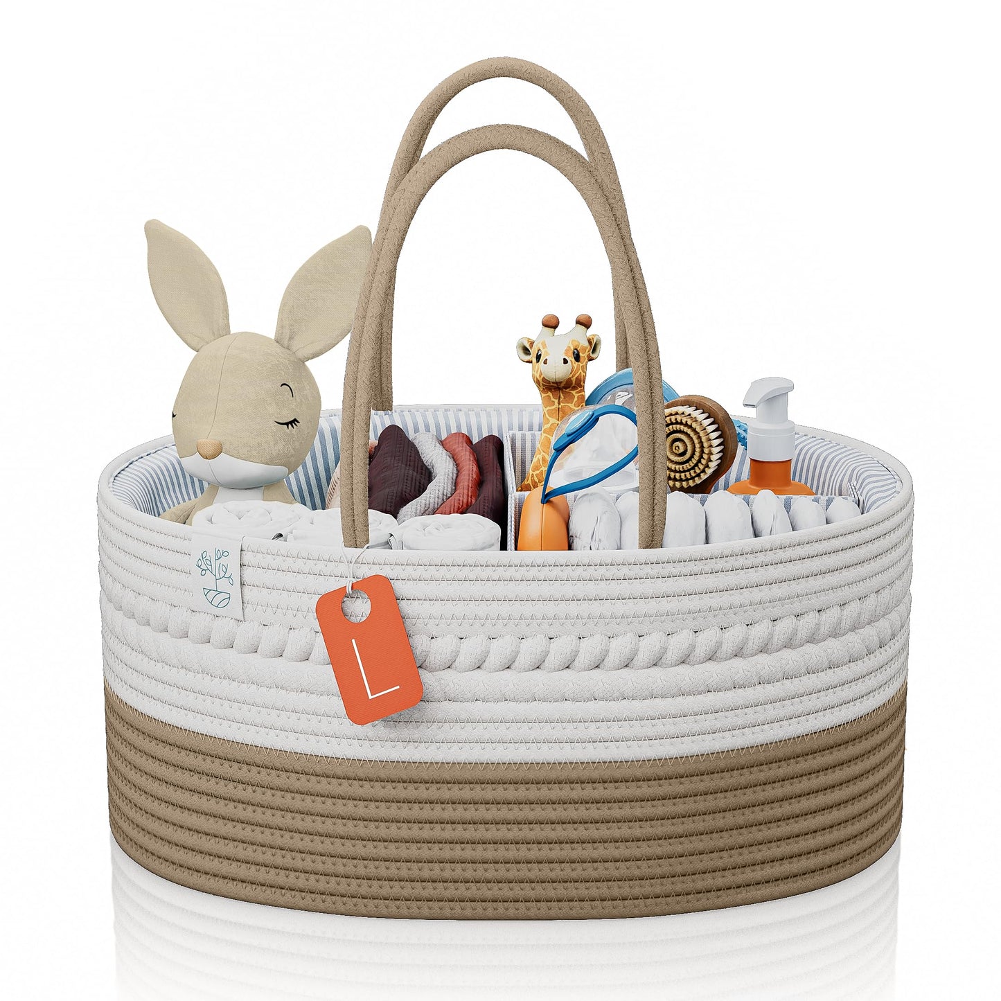 KiddyCare Woven Diaper Caddy Organizer, Large Gray Multi Functional Portable Baby Basket with Handle, Baby Gift for Boy/Girl Nur