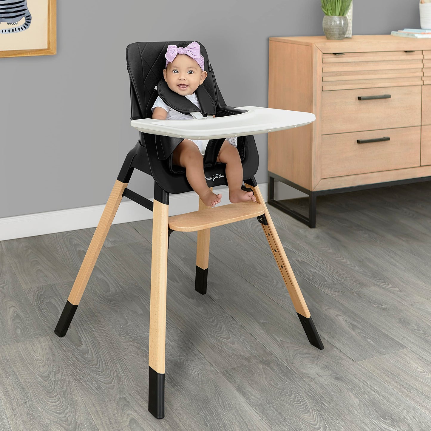Dream On Me Nibble Wooden Compact High Chair In Black | Light Weight | Portable |Removable Seat Cover I Adjustable Tray I Baby A