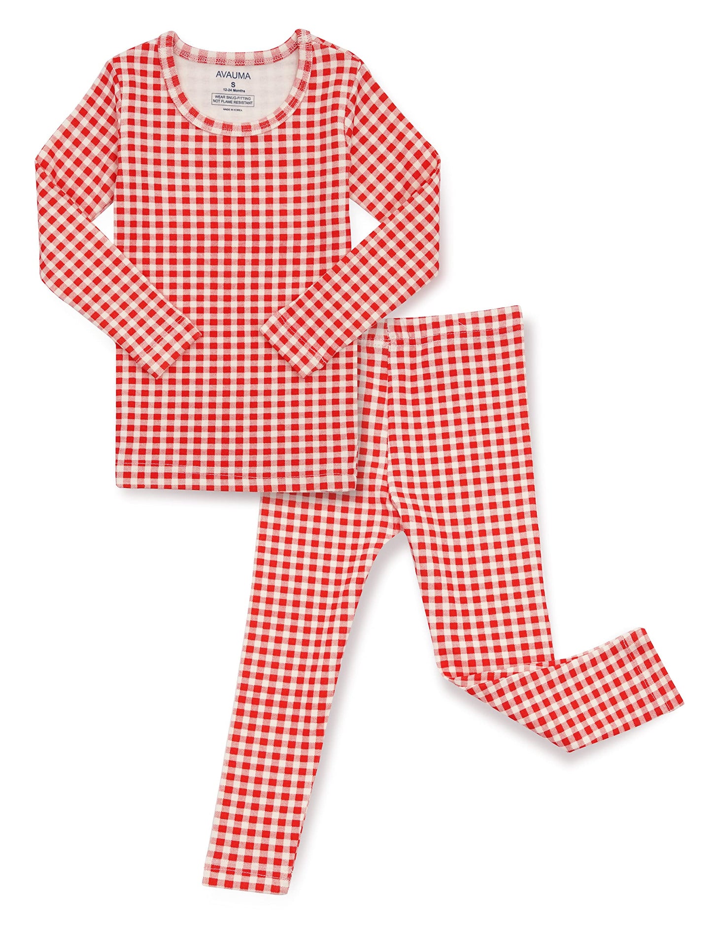 Avauma Baby Boys Girls Pajama Set 6M-7T Kids Cute Toddler Snug Fit Pattern Design Pjs Cotton Sleepwear (Check.Red.Xs)