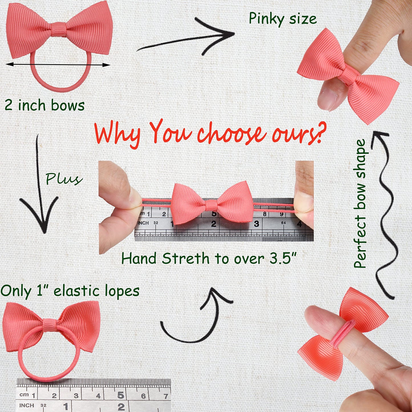 40Pcs 2 Inches Baby Bows Hair Ties Mini Boutique Hair Bows Durable Elastic Rubber Ribbon Hair Band Accessories For Toddlers Infa