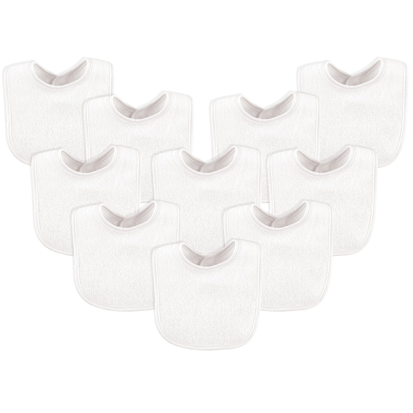 Luvable Friends Unisex Baby Cotton Terry Bibs, White, One Size 10 Count(Pack Of 1)