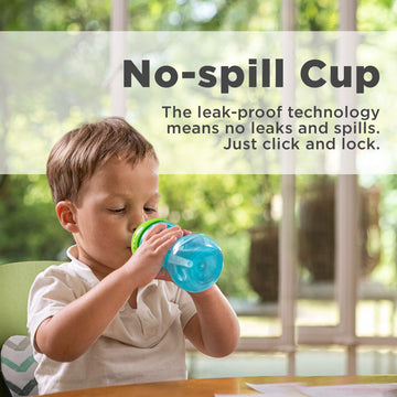 Nuby 3 Piece No-Spill Easy Grip Cup With Flex Straw, Clik It Lock Feature, Boy, 10 Ounce