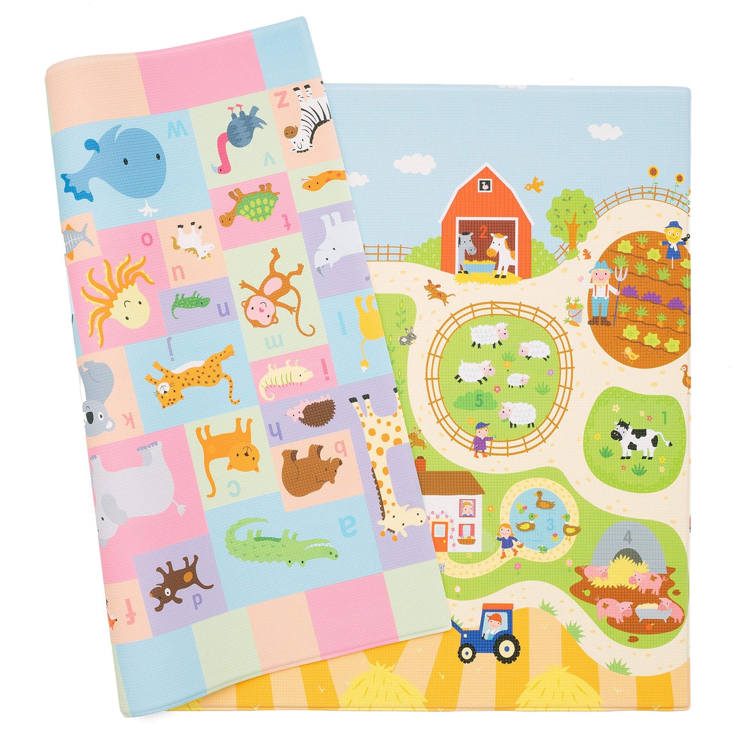 Baby Care Play Mat (Large, Playful - Busy Farm) 82'' X 55'' Original One-Piece Reversible Rollable Waterproof Play Mat For Infan