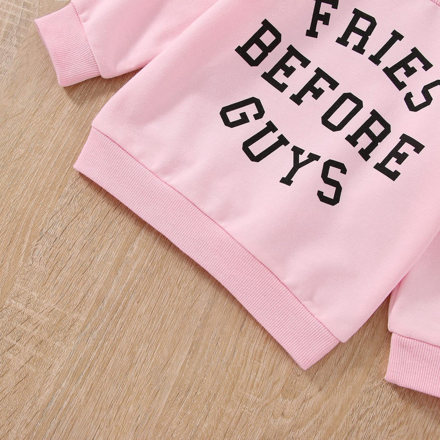 Toddler Baby Girl Valentines Day Outfit Crewneck Sweatshirt Long Sleeve Pullover Sweater Shirt Spring Clothes (Fries Before Guys