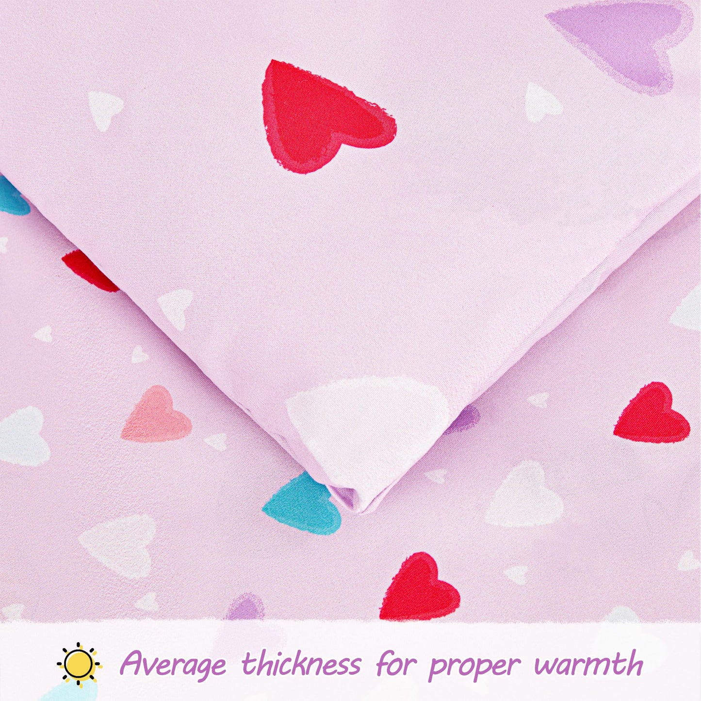 Viviland Purple Heart Toddler Comforter Sets, Cute Girls Toddler Bedding Set, Soft Microfiber Toddler Bed Set