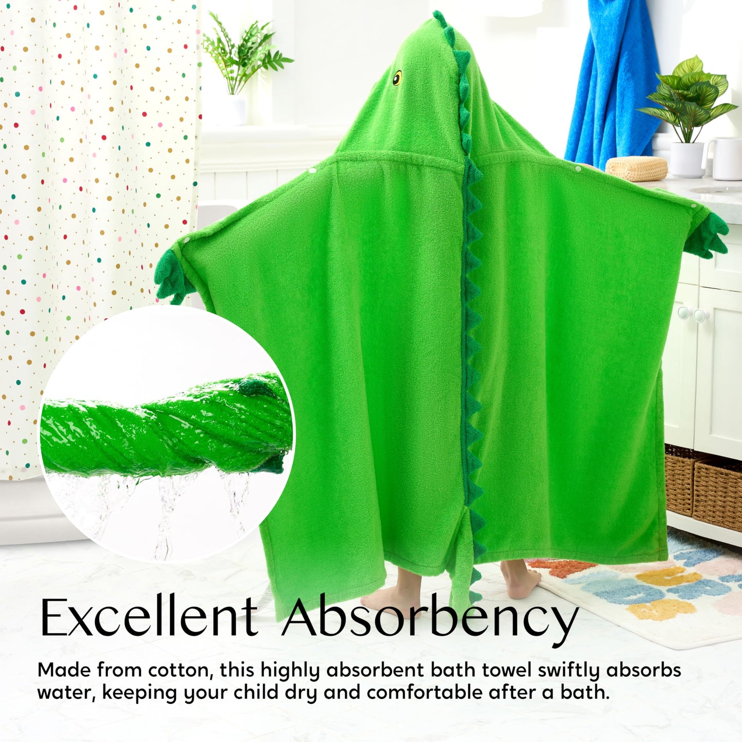 Joiedomi Dinosaur Hooded Towel For Kids - Soft 100% Cotton Bath Beach Towel - 30' X 50' For Kids 3-10 Years - Toddler Pool Tow