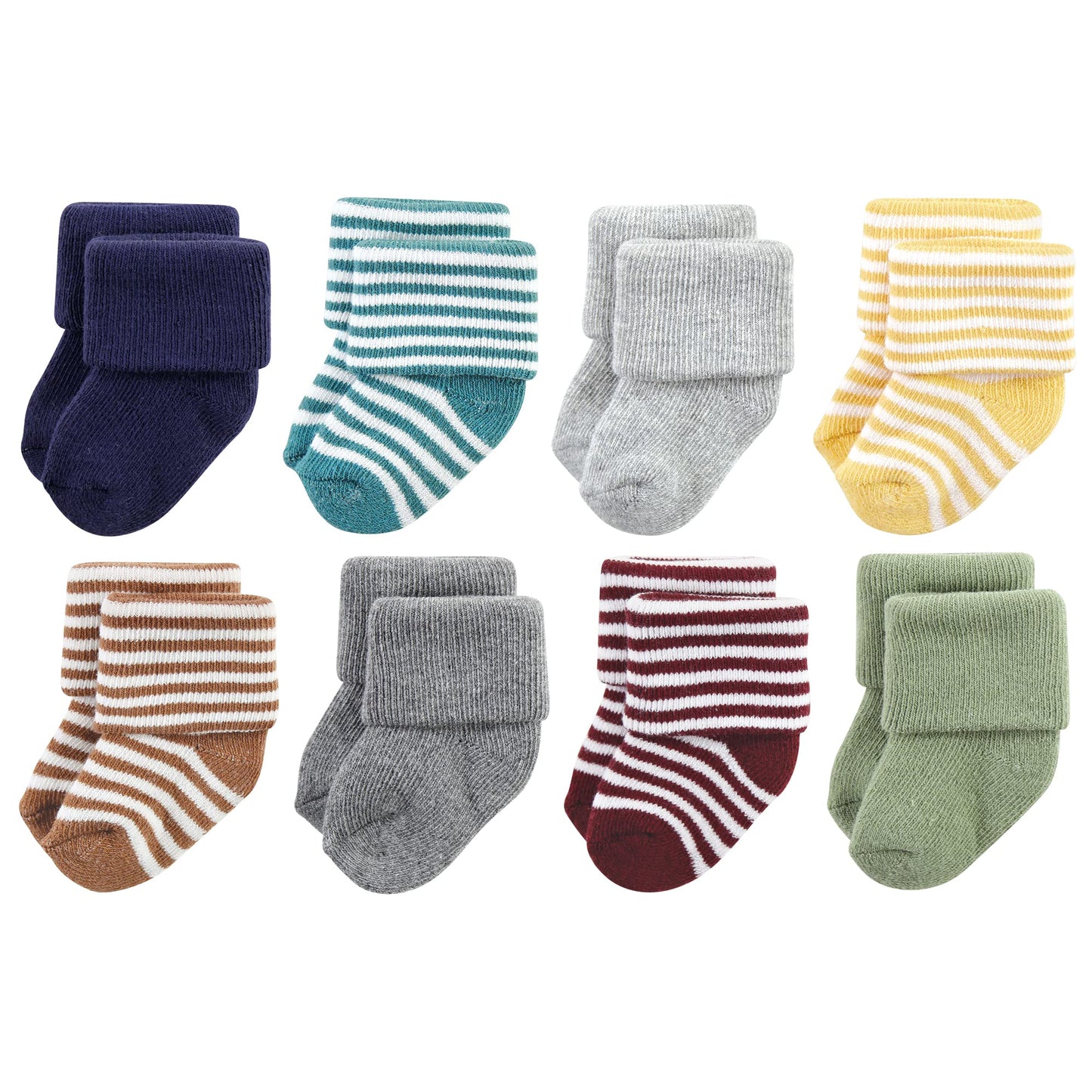 Hudson Baby Unisex Baby Cotton Rich Newborn And Terry Socks, Dark Earth Tone Stripes, 0-6 Months