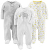 Simple Joys By Carter'S Baby 3-Pack Neutral Sleep And Play, Light Grey Mini Stripe/White Elephant/Giraffe, 0-3 Months