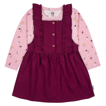 Gerber Baby Girls Toddler 2 Piece Overall Dress Set, Purple Floral, 2T