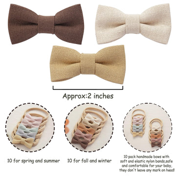 Fancy Clouds Baby Girl Bows And Headbands,10 Pack Of Stretchy Soft Nylon Hairbands Hair Bows For Newborns, Infants, Toddlers - H