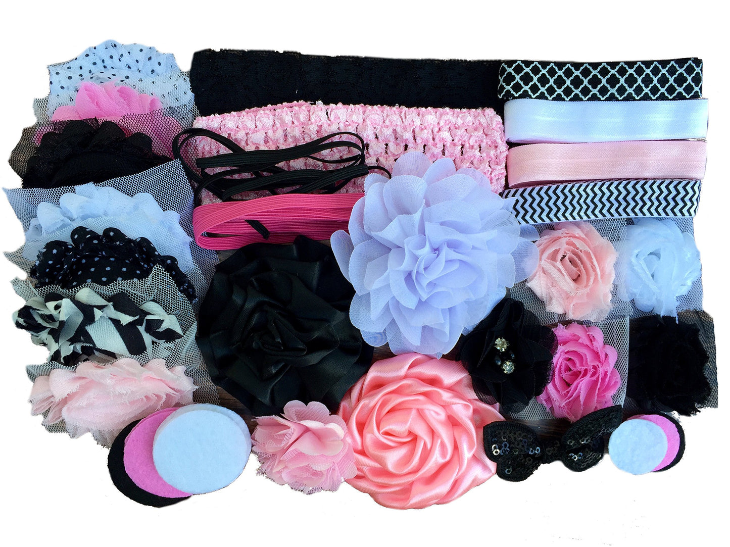 Bowtique Emilee Mini Headband Kit Makes 14 Headbands, Diy Baby Headband Kit - Pink And Black