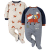 Gerber Baby Boys 2-Pack Sleep N Play Blue Fox 3-6 Months