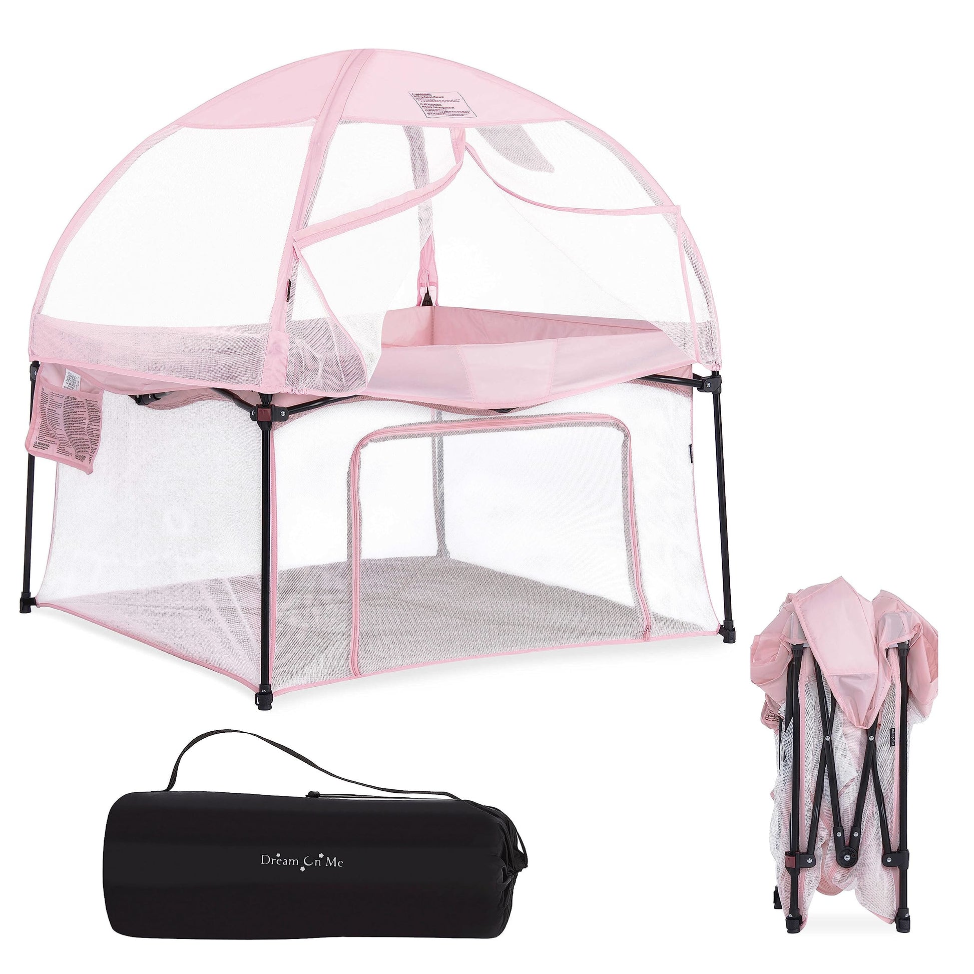 Dream On Me Ziggy Square Playpen With Canopy | Baby Playpen | Portable And Lightweight | Playpen For Babies And Toddler | Pink