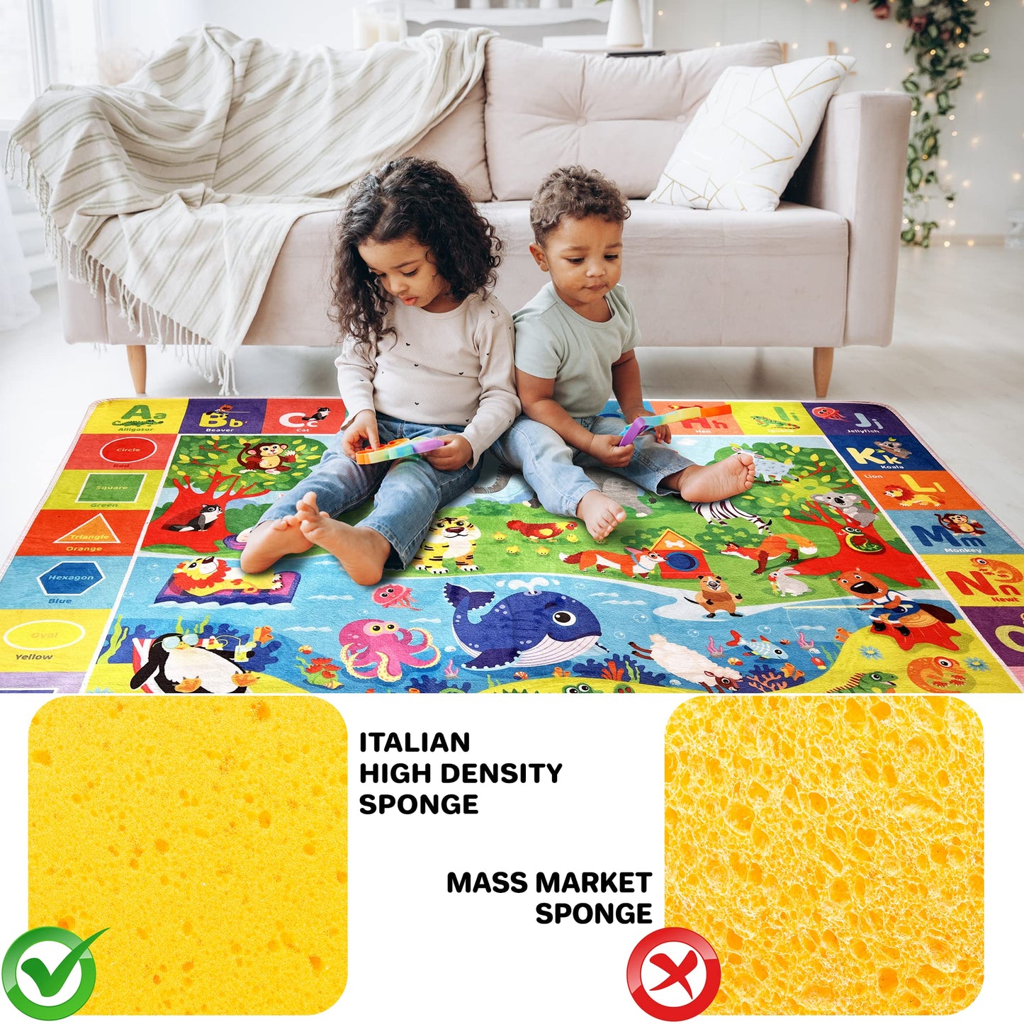 Quokka Baby Floor Play Mat - Super Soft Plush Surface Abc Rug For Toddlers & Infants - Extra Thick (0.8Cm) Non-Slip Padded Nurse
