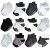 Hudson Baby Unisex Baby Non-Skid No-Show Socks, Black White Stripes, 0-6 Months